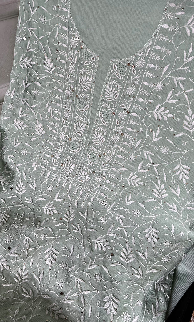 Women's Lakhnavi Handcrafted Maheshwari Mul Chanderi Kurta And Dupatta Set - HONC0200052