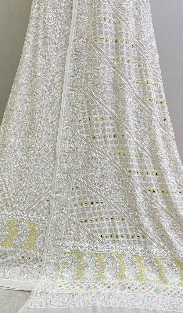Women's Lakhnavi Handcrafted Bridal Pure Silk Georgette Chikankari Lehenga Set - HONC0102936