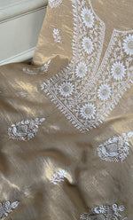 Load image into Gallery viewer, Women's Lakhnavi Handcrafted Tissue Chanderi Unstitched Chikankari Kurta And Dupatta Set - HONC0332082