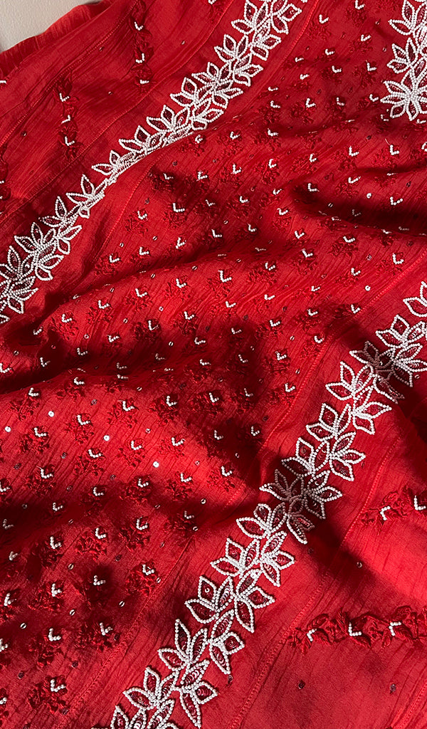 Saziya Women's Lakhnavi Handcrafted Mul Chanderi Semi - Stitched Kurta And Dupatta Set - HONC0270728