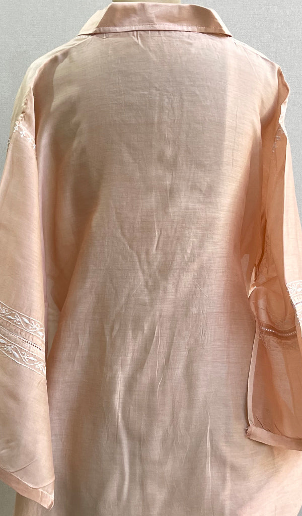 Women's Lakhnavi Handcrafted Chanderi Silk Semi- Stiched Chikankari Top - HONC0191703