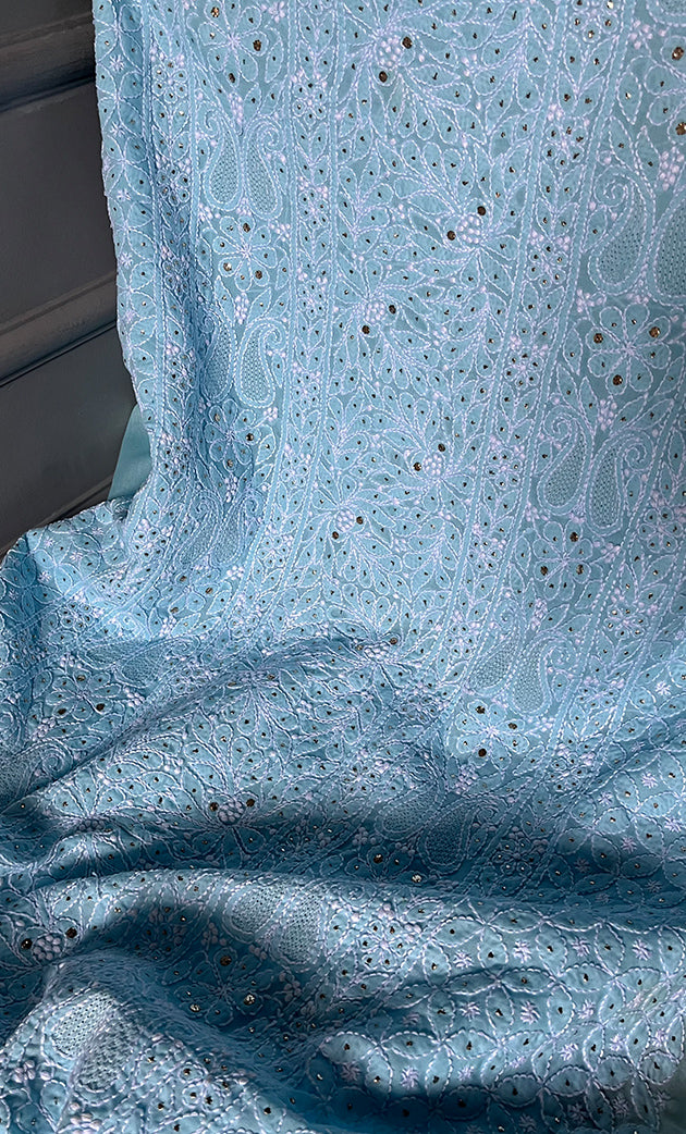 Women's Lakhnavi Handcrafted Unstitched Cotton Chikankari Suit Material - HONC0264457