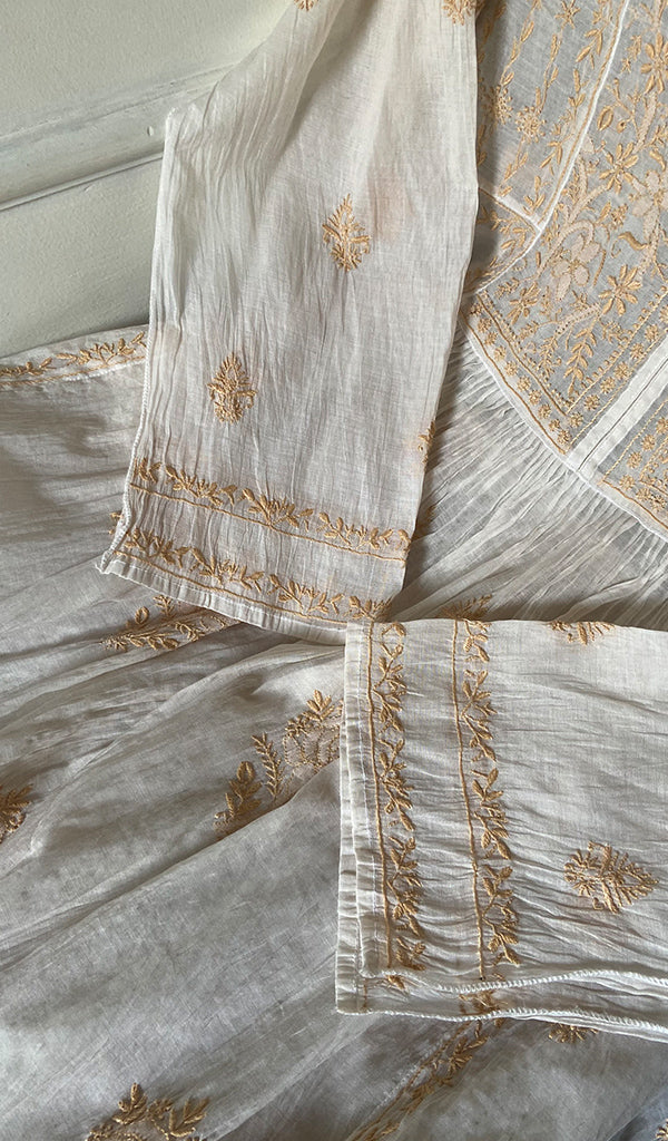 Women's Lakhnavi Handcrafted Mul Chanderi Semi - Stitched Kurta And Dupatta Set - HONC0274495