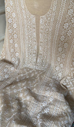 Load image into Gallery viewer, Women's Lakhnavi Handcrafted Tissue Chanderi Unstitched Chikankari Kurta And Dupatta Set - HONC0352502