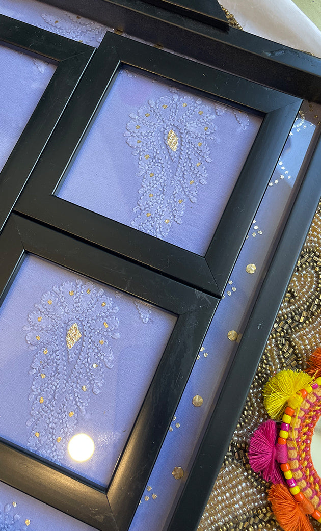 Chikankari Tray with Four Coasters - HONC0177533