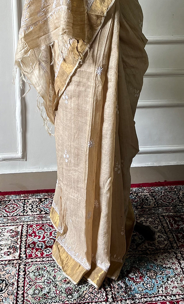 Women's Lakhnavi Handcrafted Munga Silk Chikankari Saree - HONC0314647