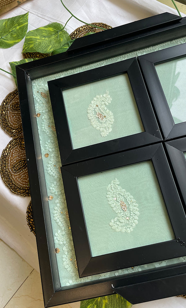 Handcrafted Chikankari Embroidered Wooden Coaster Set – (Set of 4) - HONC0313508