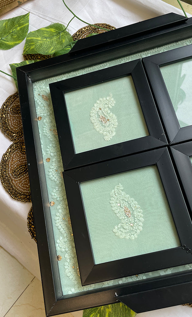 Handcrafted Chikankari Embroidered Wooden Coaster Set – (Set of 4) - HONC0313508