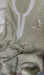 Load image into Gallery viewer, Haaniya Women's Lakhnavi Handcrafted Mul Chanderi Unstitched Kurta And Dupatta Set - HONC0965195