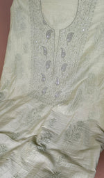 Load image into Gallery viewer, Women's Lakhnavi Handcrafted Mul Chanderi Unstitched Chikankari Full Suit Material - HONC0370486