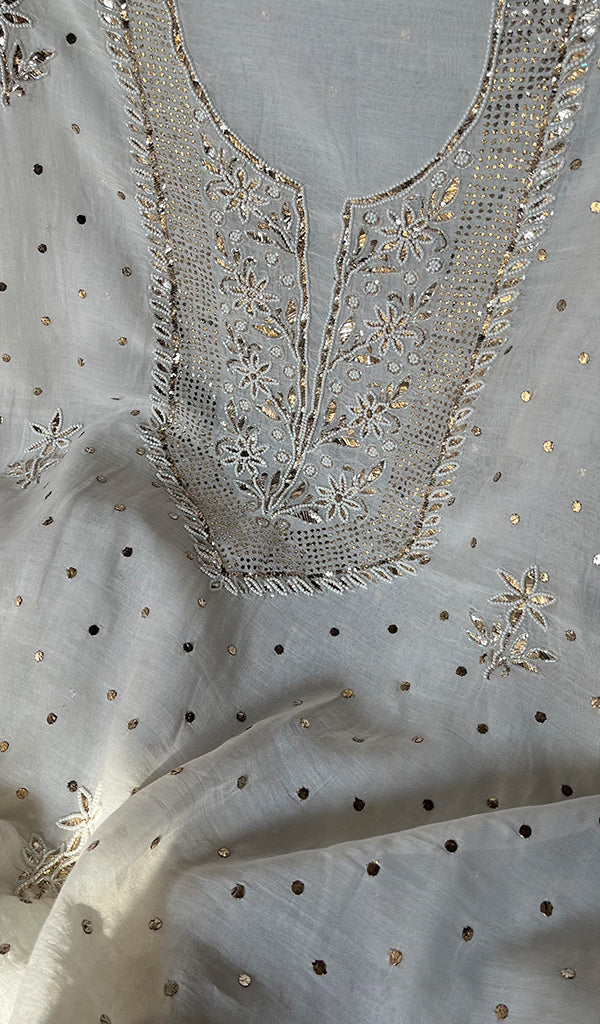Women's Lakhnavi Handcrafted Mul Chanderi Unstitched Kurta And Dupatta Set - HONC0295188