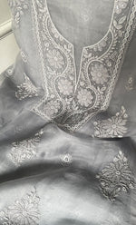 Load image into Gallery viewer, Women&#39;s Lakhnavi Handcrafted Pure Organza Chikankari Unstitched Kurta And Dupatta Set- HONC0314169
