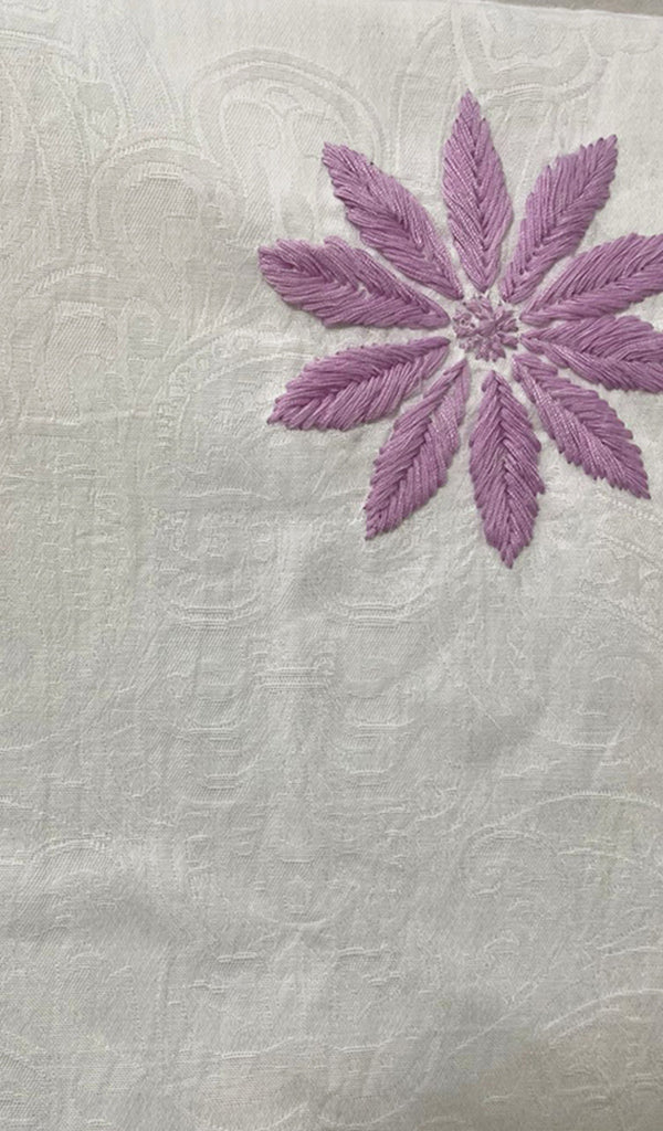 Lakhnavi Handcrafted Cotton Chikankari Bedsheet Set - HONC0373293