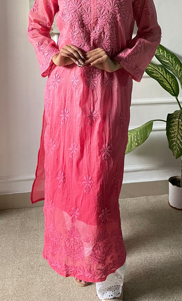 Women's Lucknowi Handcrafted Mul Chanderi Chikankari Kurti - HONC0308046