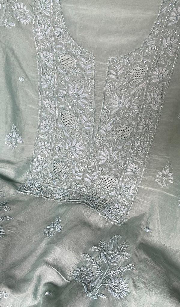 Women's Lakhnavi Handcrafted Muslin Unstitched Chikankari Full Suit - HONC0344386