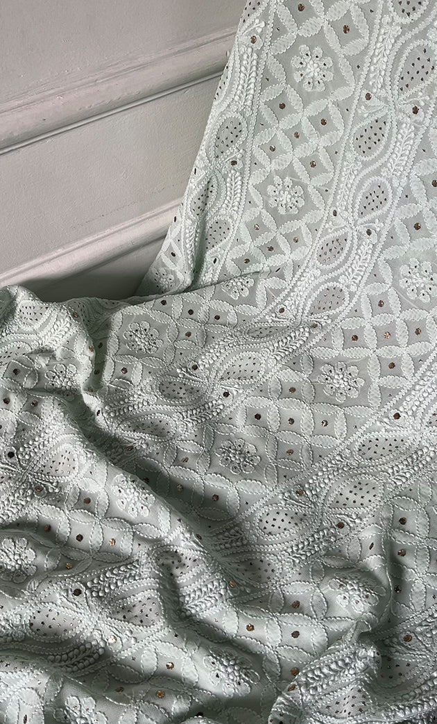 Women's Lucknowi Handcrafted Viscose Georgette Unstitched Chikankari Suit Material - HONC0271118