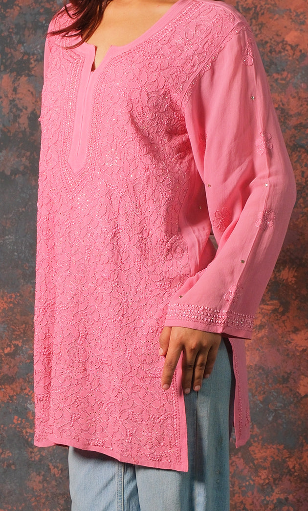 Women's Lucknowi Handcrafted Viscose Georgette Chikankari Top - HONC0327523