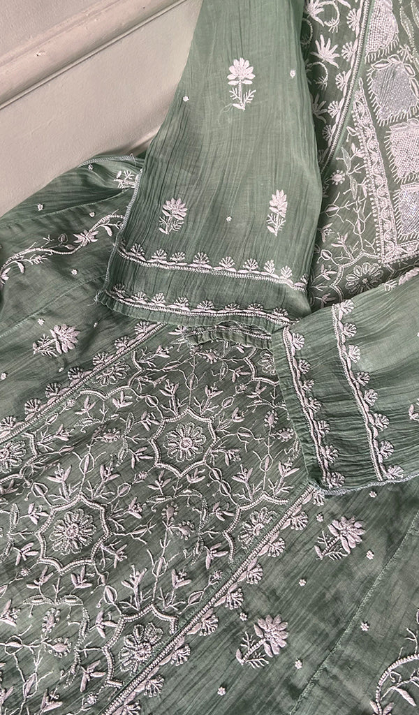 Women's Lakhnavi Handcrafted Mul Chanderi Semi Stitched Kurta And Dupatta Set - HONC30358774