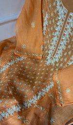 Load image into Gallery viewer, Saziya Women's Lakhnavi Handcrafted Mul Chanderi Semi - Stitched Chikankari Full Suit Material - HONC0358765