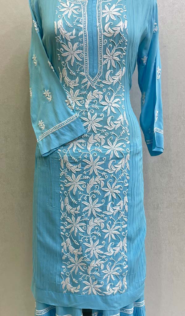 Women's Lakhnavi Handcrafted Modal Cotton Chikankari Kurta And Gharara Set - HONC0130430