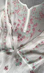 Load image into Gallery viewer, Women's Lakhnavi Handcrafted Mul Chanderi Semi - Stitched Kurta And Dupatta Set - HONC0305477
