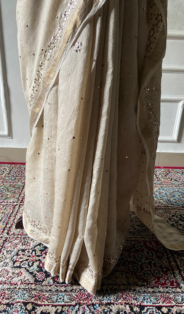 Women's Lakhnavi Handcrafted Munga Silk Chikankari Saree - HONC0353050