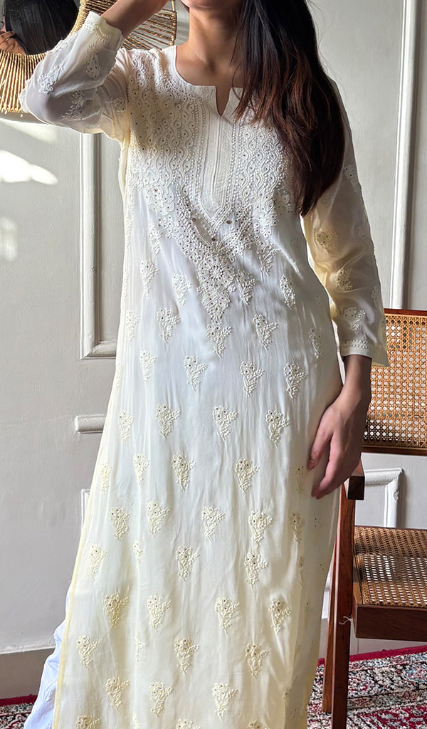 Yusra Women's Lakhnavi Handcrafted Viscose Georgette Chikankari Kurti - HONC091901