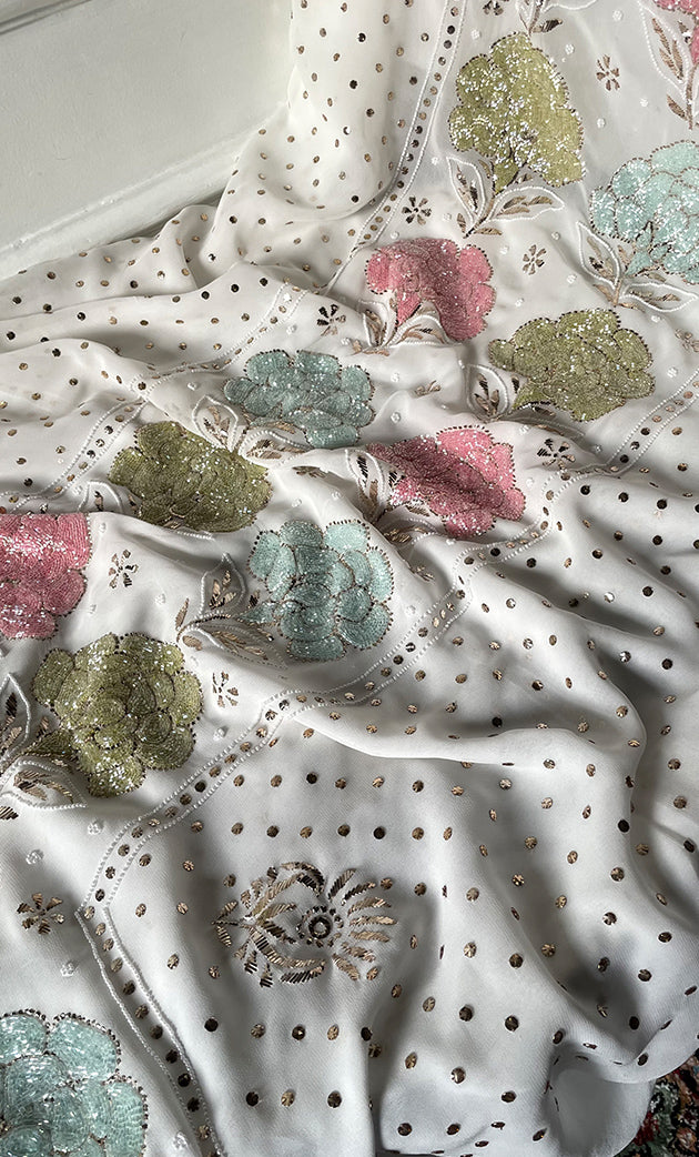 Women's Lucknowi Handcrafted Viscose Georgette Semi - Stitched Chikankari Kurta and Dupatta Set- HONC0312913