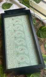 Load image into Gallery viewer, Handcrafted Chikankari Tray with Two Coasters – Wooden Frame - HONC0313525
