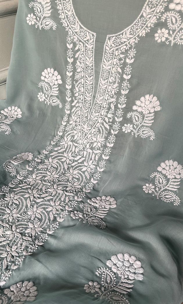 Women's Lakhnavi Handcrafted Cotton Chikankari Kurta And Kurta Dupatta Set - HONC0306647