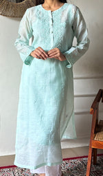 Load image into Gallery viewer, Women's Lakhnavi Handcrafted Muslin Chikankari Kurti - HONC03607290