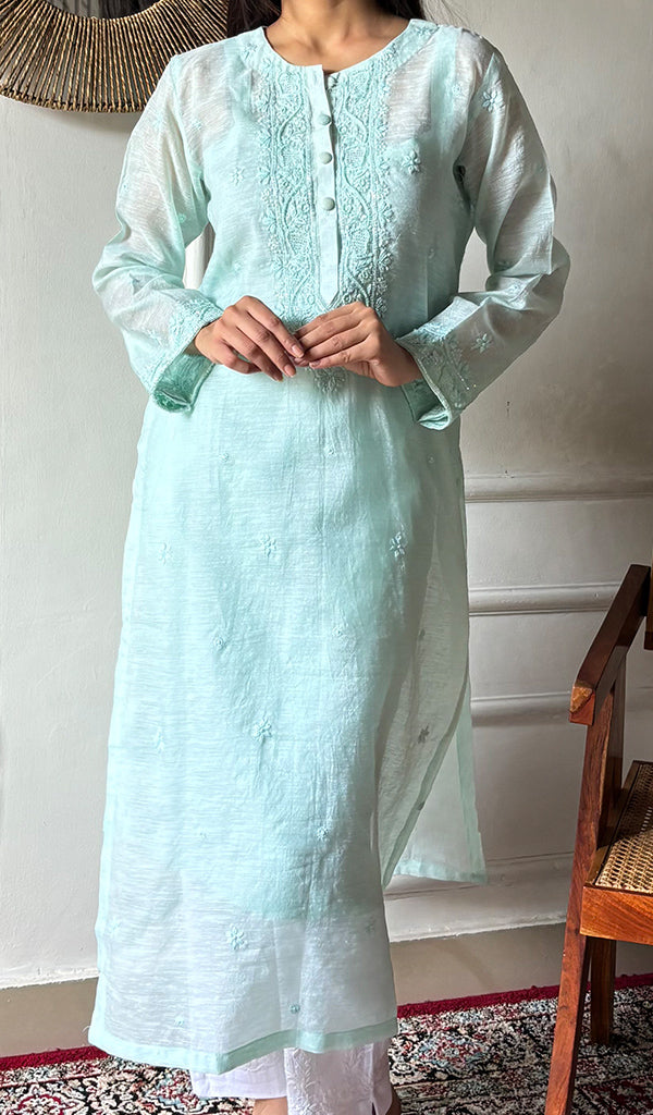 Women's Lakhnavi Handcrafted Muslin Chikankari Kurti - HONC03607290