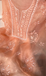 Load image into Gallery viewer, Women&#39;s Lakhnavi Handcrafted Pure Organza Chikankari Unstitched Kurta And Dupatta Set- HONC0314163
