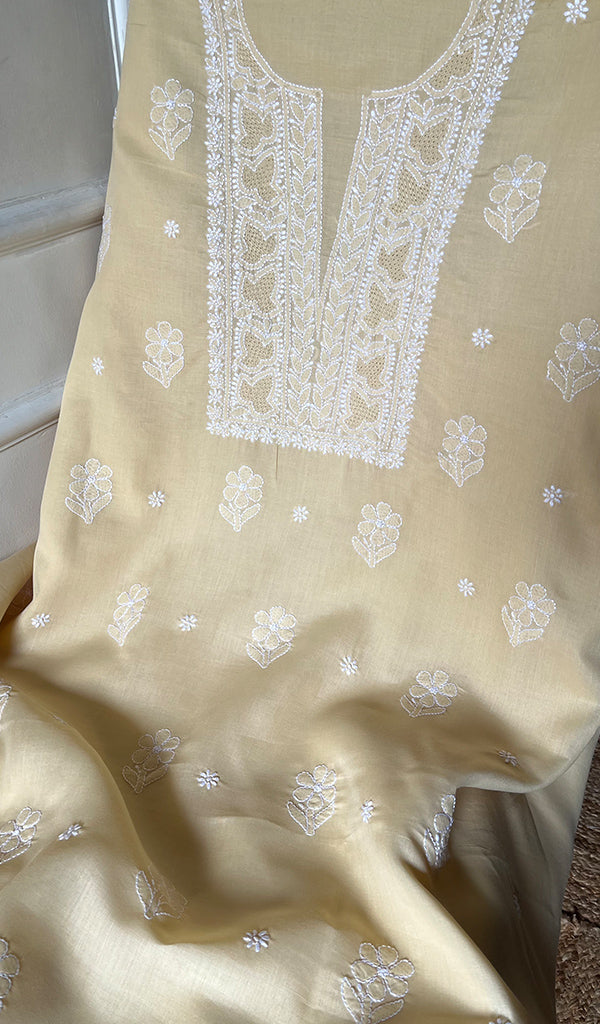 Farah Women's Lakhnavi Handcrafted Unstitched Cotton Chikankari Suit Material - HONC0298923