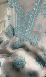 Load image into Gallery viewer, Women&#39;s Lakhnavi Handcrafted Pure Organza Chikankari Unstitched Kurta And Dupatta Set-HONC0288320
