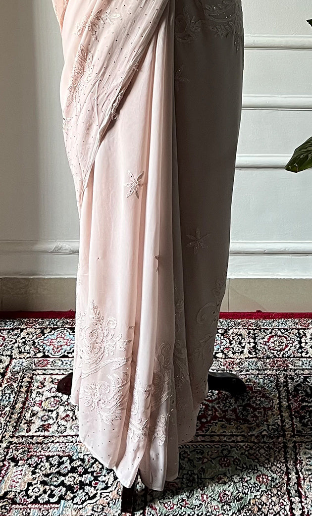 Women's Lakhnavi Handcrafted Viscose Georgette Chikankari Saree - HONC0317907