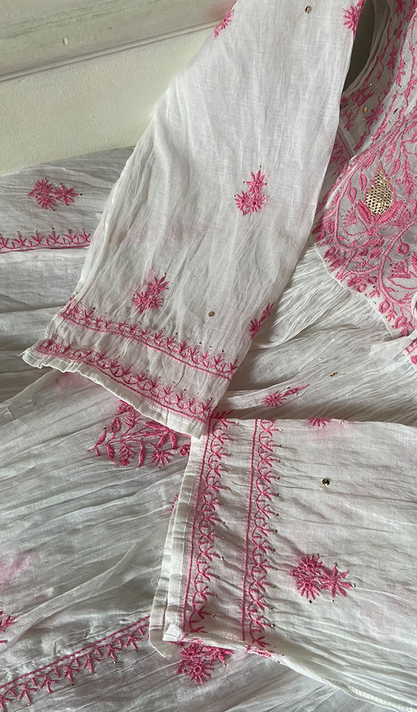 Haviya Women's Lakhnavi Handcrafted Mul Chanderi Semi - Stitchd Kurta And Dupatta Set - HONC0322127