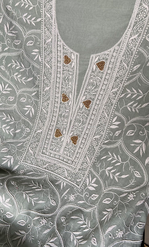 Mehr Women's Lakhnavi Handcrafted Maheshwari Mul Chanderi Unstitched Kurta And Dupatta Set- HONC0286684