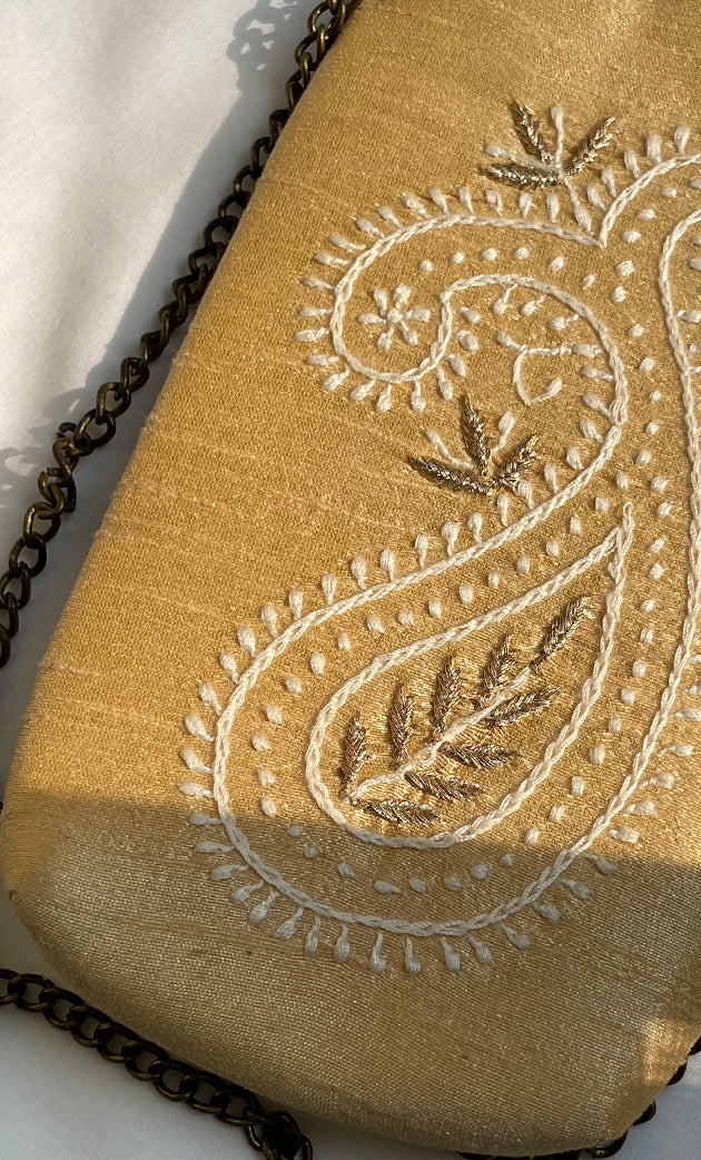 Chikankari Embroidered Mobile Cover with Metal Frame - HONC0330000