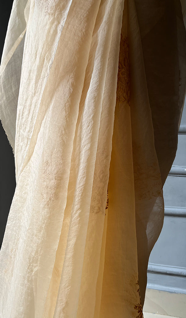 Women's Lucknowi Handcrafted Pure Organza Silk Chikankari Saree - HONC0268557
