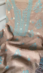 Women's Lakhnavi Handcrafted Chanderi Silk Unstitched Chikankari Full Suit - HONC0321895