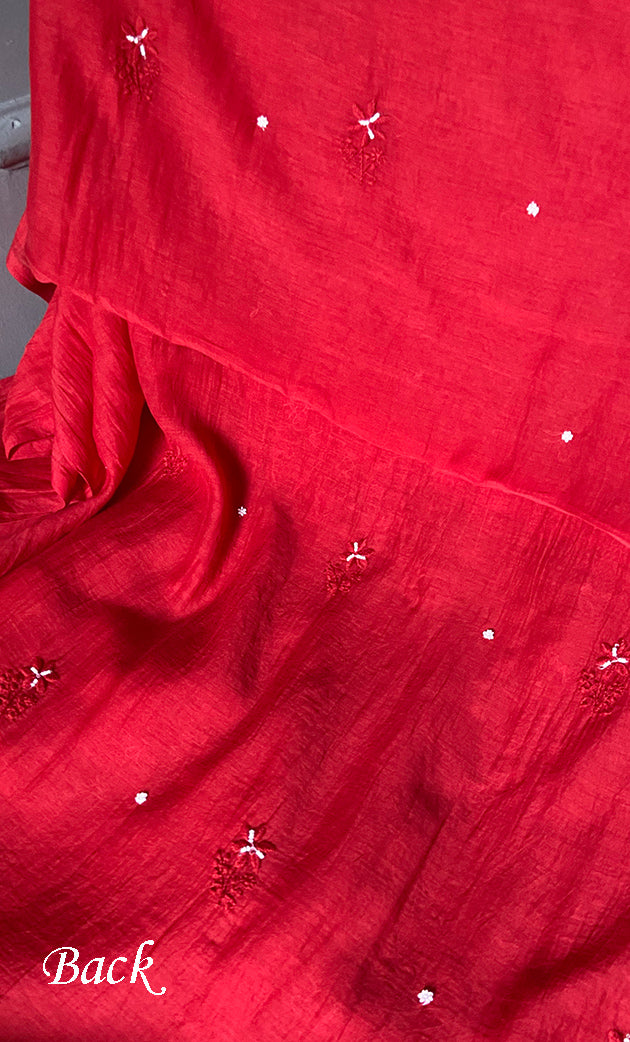 Women's Lakhnavi Handcrafted Mul Chanderi Unstitched Chikankari Full Suit Material -HONC0272784