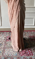 Load image into Gallery viewer, Women's Lakhnavi Handcrafted Pure Silk Georgette Chikankari Saree - HONC00327291