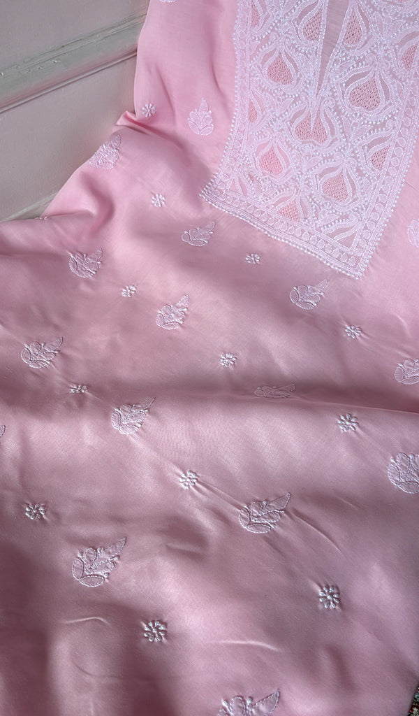 Women's Lakhnavi Handcrafted Cotton Unstitched Chikankari Suit Material - HONC0374502