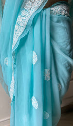 Load image into Gallery viewer, Women&#39;s Lakhnavi Handcrafted Faux-Georgette Chikankari Saree - HONC0228968
