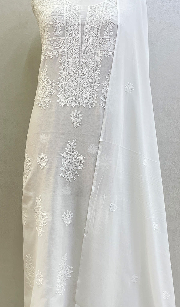 Women's Lakhnavi Handcrafted Cotton Chikankari Kurta With Dupatta Fabric - HONC0124994