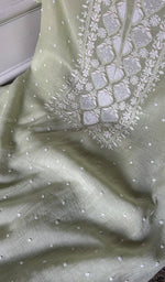Load image into Gallery viewer, Jazba Women's Lakhnavi Handcrafted Mul Chanderi Unstitched Kurta And Dupatta Set - HONC0356291