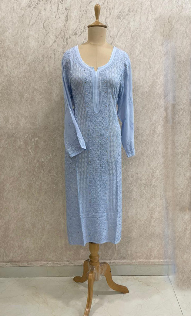 Yusra Women's Lakhnavi Handcrafted Viscose Georgette Chikankari Kurti- HONC0268917