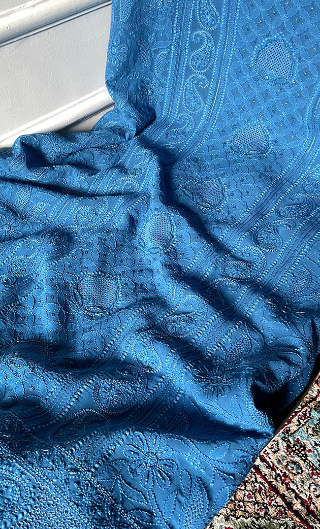 Women's Lakhnavi Handcrafted Viscose Georgette Chikankari Full Suit Material - HONC0299913