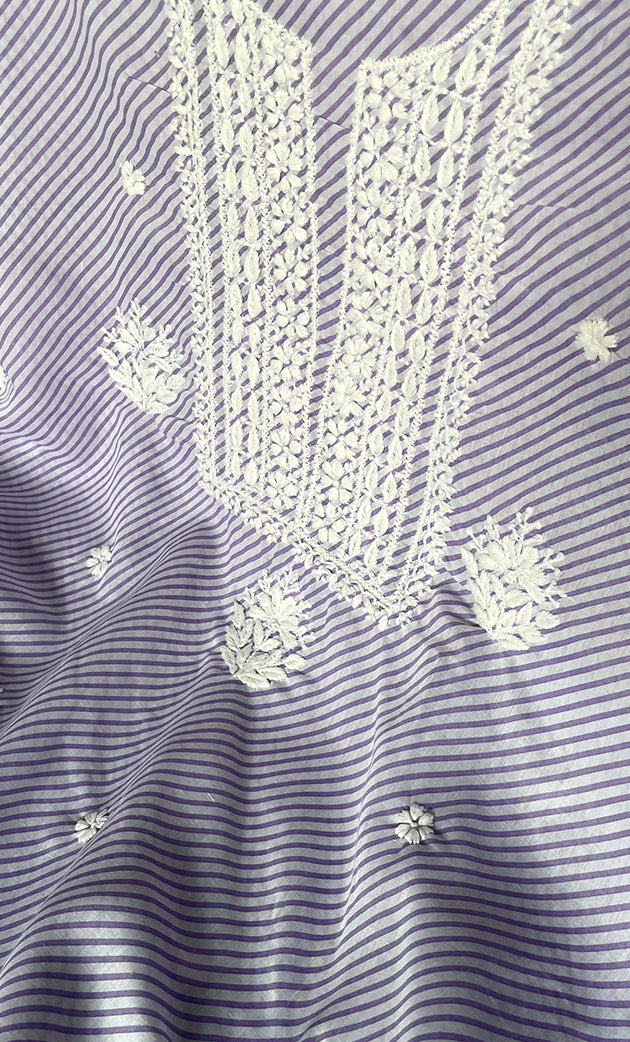 Shumaira Women's Lakhnavi Handcrafted Cotton Chikankari Unstitched Kurti Fabric - HONC0326384